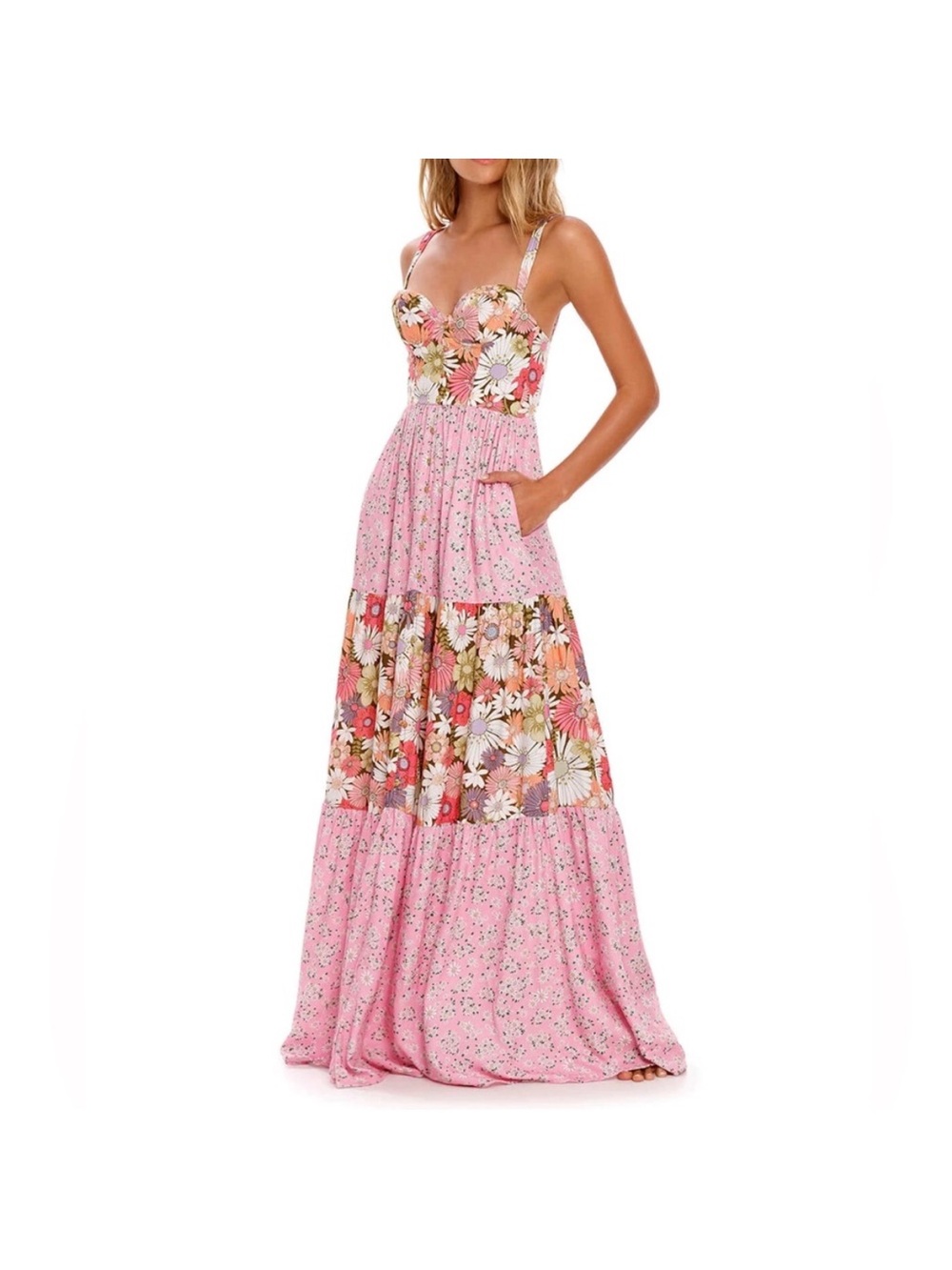 Agua Bendita Alani Javi Maxi Dress Pink Bloom size Large NWT NEW